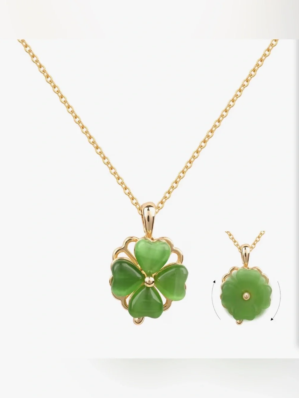 Gold-Tone Jade 4 Leaf Clover Pendant Necklace - Women Jewelry